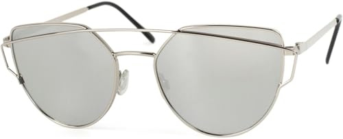 styleBREAKER gafas de sol con forma de ojos de gato y montura doble, bisagras de muelle, de señora 09020069, color:Marco plateado/vidrio de espejo plateado