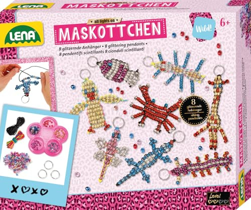 Lena 42690 Maskottchen groß Maskottchen Perlentiere Bastelset ab 6 Jahren, Mit 740 x Bastelperlen und 8 x Schlüsselringen, Schlüsselanhänger mit Perlen basteln