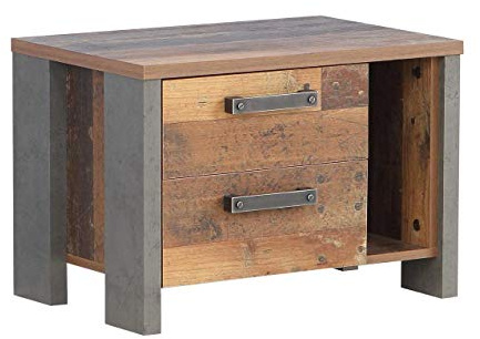 FORTE Clif Nachttisch mit 2 Schubladen, Holzwerkstoff, Old – Wood Vintage/ Betonoptik Dunkelgrau, 62 x 41,5 x 41,6 cm