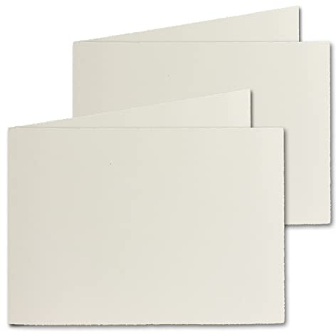 100x DIN A6 Vintage Faltkarten, Büttenpapier, 105 x 148 mm - quer-doppelt, Natur-Weiß 240 g/m² - Vellum Oberfläche - Karten aus Büttenpapier