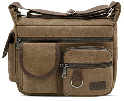 FANDARE Unisexo Lona Bolso de Bandolera La Bolsa de Mensajero Hombres/Mujeres Bolsa de Lona Bolsa de Hombro 7.9 Pulgadas Bolsa de Tablet Marrón