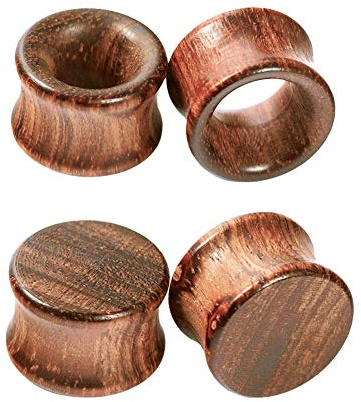 Crdifu 2 par öronpluggar i trä, dubbla utsvängda tunnlar, töjningar, set med piercingsmycken (6–20 mm)