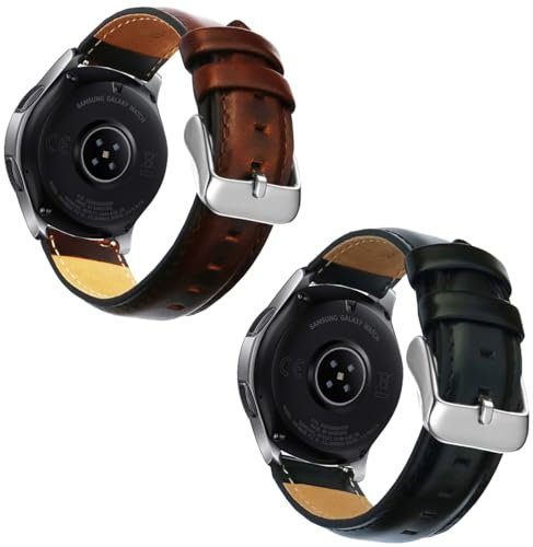 OTOPO Compatible Galaxy Watch 46mm Strap, 22mm Quick Release Leather Replacement Wrist Strap for Samsung Galaxy Watch 46mm SM-R800 & Gear S3 Classic/Frontier Smartwatch - Black & Brown