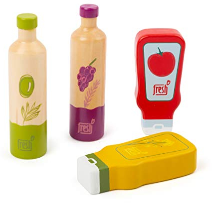 Small Foot-11445 Conjunto de Salsas y aceites Fresh, de Madera, Accesorios para Las Tiendas del Mercado y cocinas Infantiles Juguetes, Multicolor (11445)