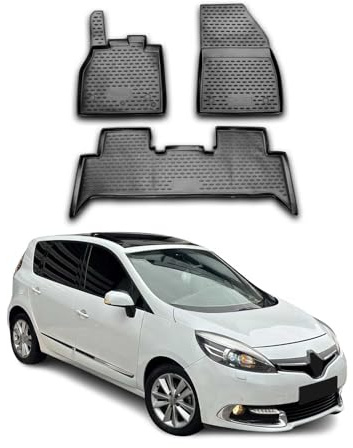 OMAC Fußmatten für Renault Scenic 2009-2016 TPE 3X Schwarz | Gummimatten, Automatten, Allwetter, fahrzeugspezifisches Produkt, Antirutsch, 3D-Passform, wasserdicht