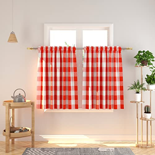 NATUS WEAVER Buffalo Stufen-Vorhänge, 91,4 cm Länge, kariert, Gingham-Stangentasche, kurzes Fenster, kleine Küche, Café, Badezimmer, Fenstervorhänge, 2 Paneele, Rot/Weiß