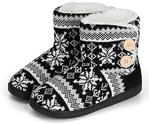 AONEGOLD Tofflor Kvinnor Män Vinter Stickad Varm Plysch Minnesskum Stövlar Bekväma Mjuka Halkfria Hushållstofflor, Svart, 36/37 EU