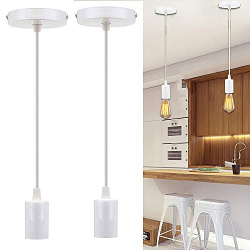 ChaoZan Portalàmparas con cable casquillo E27 lámpara de techo Accesorios de La Lámpara DIY Luces Decorativas Industrial Vintage Retro para Comedor sala Dormitorio cocina Restaurante, blanco