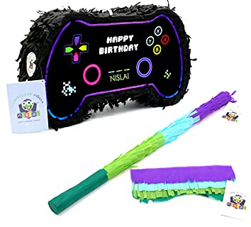 Nislai Pinatas Geburtstagsparty verschiedene Themen Controller Drache Elefant Ninja Fuchs Seepferdchen Dino Monster für Jungen und Mädchen | ideal als Deko oder Geschenk | inkl. Stick und Maske