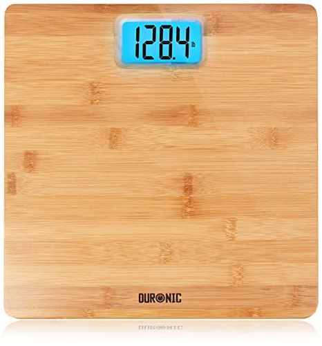 Duronic BS504 Personenwaage aus Bambus Holz, Digitale Waage bis 180 kg, AAA Batterien, Hochpräzisions-Sensoren Step-On Technik, Hintergrundbeleuchtete Gewichtswaage 30 x 30 cm, Badezimmerwaage
