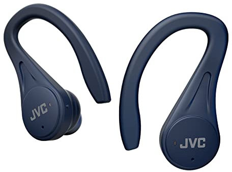 JVC HA-EC25T, Auricolari sportivi senza fili, leggeri e compatti, batteria a lunga durata (fino a 30 ore), suono con controller magnetico al neodimio, resistenza all'acqua (IPX5), Blu