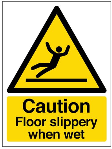 V Safety Warning General - Caution Floor Slippery When Wet - 150 x 200 mm Restickable Safety Sign Safety Sign
