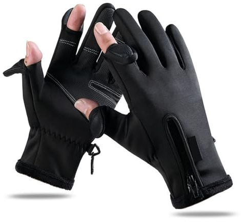 VGEBY Guante de Pesca, Guantes de Pesca Acolchado Cálido Engrosamiento Pantalla Táctil 2 Dedos Cortados Guantes de Ciclismo Impermeables Negro (L) Bicicletas Y Piezas De Repuesto