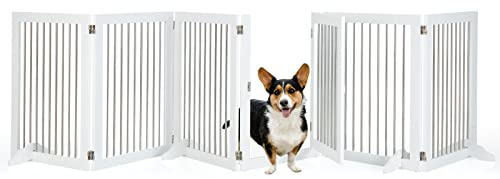 GYMAX Faltbarer Türschutzgitter 80cm hoch für Haustiere, Absperrgitter Treppengitter mit 6 Platte & 4 Stützfüße, Mehrzweck-Hundegitte mit 360° Drehscharnieren für Fluren, Türen & Treppen, Weiß