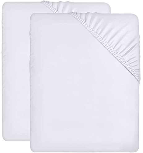 Utopia Bedding Fitted Sheet Double (2 Pack), White - Deep Pocket 14 inch (35 cm) - Oeko Tex Certified - Easy Care - Soft Brushed Microfibre Fabric - Shrinkage and Fade Resistant - Bottom Sheet