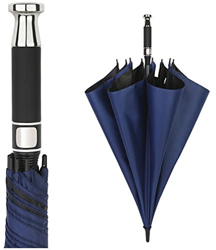 REOTEL Vollautomatischer Gerader Golfschirm, Übergroßer Regenschirm 120Cm, Sonnenschutzstock Aus Vinyl, Krückenschirm, Rutschfester Wanderstock, Zum Klettern, Wandern,Blau
