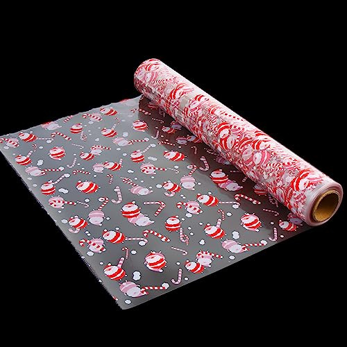 VEYLIN Cellophane Wrap Roll - 80CM x 30M Santa Christmas Wrapping for Gifts Flowers Hampers Baskets