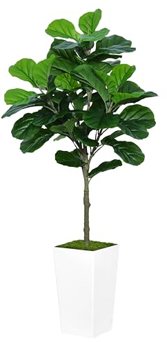ASTIDY Fiddle Leaf Fig Tree Artificial 5FT - Faux Fiddle Leaf Fig Tree with White Tall Planter - Fake Ficus Lyrata Floor Plant Potted - Artificial Fig Tree for Home Office Living Room Decor Indoor