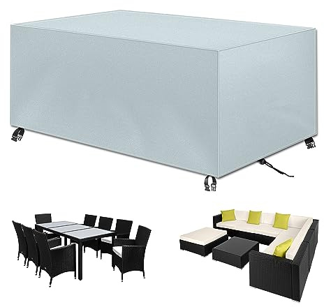 Funda Muebles Exterior Rectangular, Funda Mesa Jardin, 420D Oxford Funda Protectora Muebles Jardin, Cubierta for Patio, Lluvia, Nieve, a Prueba de Viento, Cubierta Anti-UV, Gris, 250x110x80cm