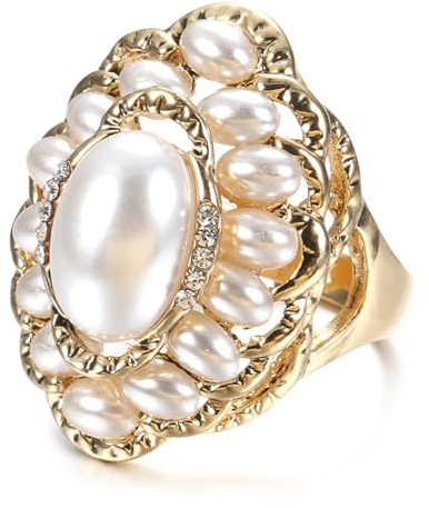 FUSHENGTER Ringe Ring Damen Finger Frauen Herren Geschenk Perlenring Für Damen,Modischer Kristall-Cz-Großer Ring,7 Gold