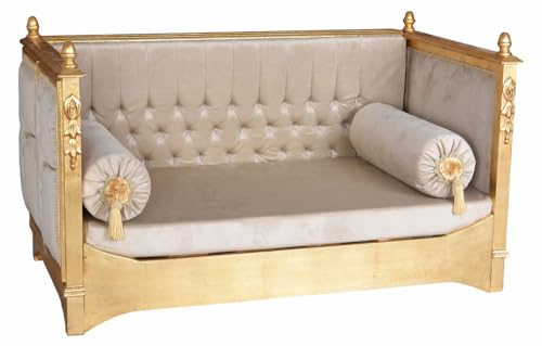 KINDERSOFA „MARIE ANTOINETTE“ – Barock Spielsofa im französischen Rokoko-Stil mit Samtbezug & Quasten Handgearbeitetes Holz Mini Couch Kinderzimmer Sofa Antik Look 68×115×69 cm Sitzhöhe 26 cm