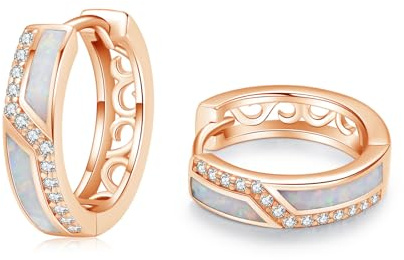 ZIPPICE Mehrfarbig Opal Ohrringe Creolen Silber 925 Klein Opal Schmuck Geschenke für Damen Frauen Mädchen