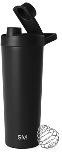 Simple Modern Stainless Steel Shaker Bottle with Ball 24oz | Metal Insulated Cup for Protein Mixes, Shakes and Pre Workout | Rally Collection | Midnight Black