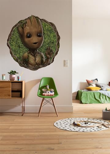 Selbstklebende Vlies Fototapete/Wandtattoo - Groot Little Twig - Größe 125 x 125 cm - Kinderzimmer, Tapete, Kindertapete, Star Wars, Marvel