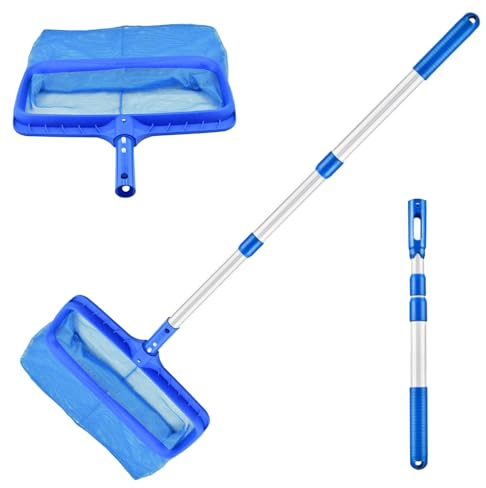 Prelisee Pool Kescher mit Teleskopstange, Tief Kescher Pool Skimmer Netz, Großformat Kescher Pool Feinmaschig für Schwimmbad, Teich, Fischteich, Wasserpark (Mit Griff)