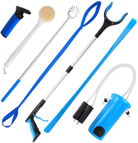 CAidRE 7-teiliges Hüft-Set, Hüft-Set für Senioren, vollständiger Hüftersatz, Mobilitätshilfe mit Greifgreifer, Schuhlöffel, Sockenhilfe, Beinheber, Duschbürste, Rückenkratzer, Autogriffunterstützung