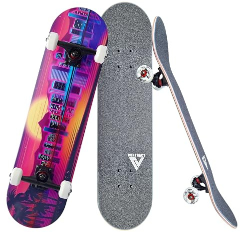 CONTRACT 5 Komplett Skateboard Long-Beach - für Kinder und Jugendliche - 7-lagiges Ahornholz Deck - Medium Concave Standard Popsicle Shape - für Anfänger, Profis, Mädchen & Jungs