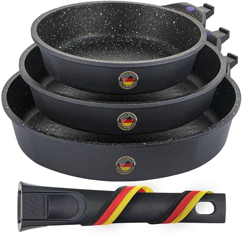 GIPFEL INTERNATIONAL Set di 3 padelle antiaderenti da 20, 25 e 30 cm, in alluminio pressofuso con manico staccabile, padelle antiaderenti per cucinare sane, pentole compatibili con induzione, senza