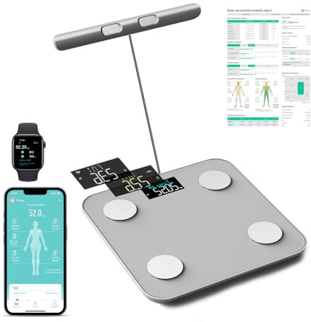 Pèse Personne Balance Connectée Impédancemètre Avec 8 Électrodes Haute Précision, 29 Données Corporelle Mesure BIA à Double Fréquence Avec APP pour Andriod et iOS, Max. 180kg/400lb/28st