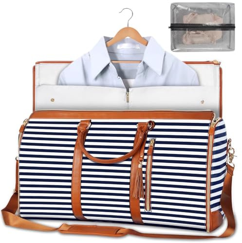 Reisetasche Handgepäck, Reisetaschen Für Damen, Aufrollbare Kleidertasche, Wandelbare Kleider-Reisetasche (Braun-Streifen)