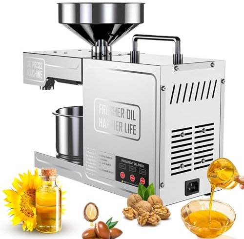 Eastnmythet Pressa per Olio Automatica Piccola, Macina Olio Commerciale Elettrica da 820 W, Pressa per Olio Calda/Fredda in Acciaio Inossidabile per Arachidi, Sesamo, Girasole