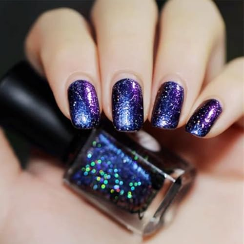Chameleon Holographic Nail Polish - Glitter Blue Nail Polish - Blue to Purple Glitter Nail Varnish Quick Dry - Long Lasting Sparkle Breathable Chrome Nail Varnish No Need Nail Lamp