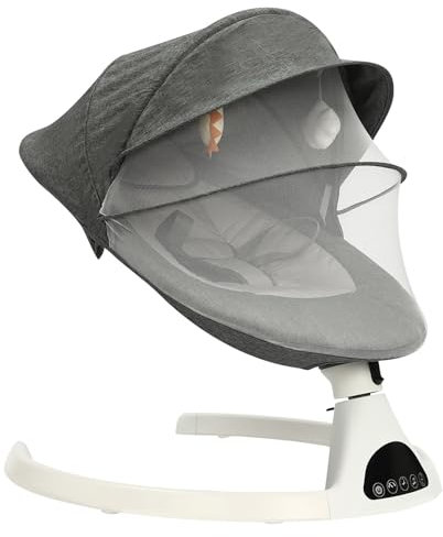 Baby elektrische Schaukel, Babywippe mit Fernbedienung, 5 Schwingamplituden (18°-31°), 3 Farben, bis 12 kg, mit Moskitonetz, für Babys von 0-12 Monaten, inkl. Lullabies & USB