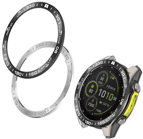 Speed Bezel Ring Compatible with Garmin Fenix 8 AMOLED 43MM 47MM 51MM Bezel Adhesive Cover Anti-Scratch Metal Protection Frame Case Cover Loop (Black&Silver, 47MM)