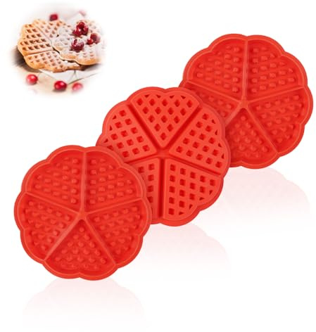 3 Stück Silikon Waffelform Airfryer, Rot Herzform Backform Silikon, 5 Mulden Waffelform für Airfryer, Kuchenform Herz Backform, Waffeleinsatz für Heißluftfritteuse