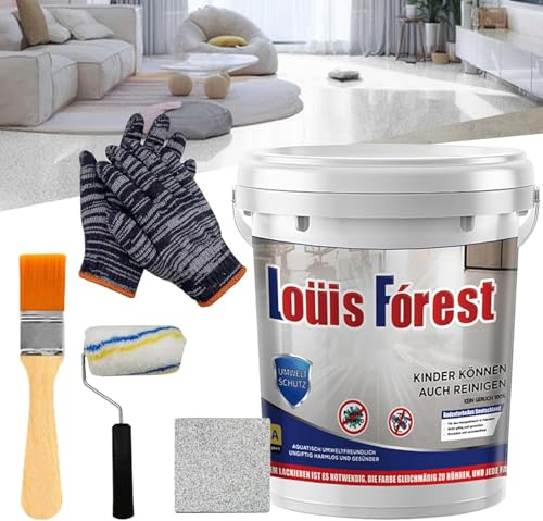Pintura de Suelo Epoxy Louis Forest, Resina para Suelo Exterior, Recubrimiento de Suelo Epoxy Efecto Mármol de Alto Brillo, Impermeable y Antideslizante, Seguro y Ecológico (Gris Lino Blanco)