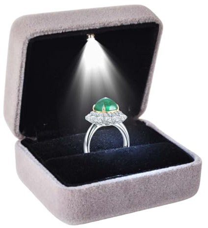 Homirty Ringschatulle mit LED, Beleuchtete Ringbox, Ringschachtel Ring Samt, Ring Display Geschenkbox, Rings Box mit LED Licht, Ringschachtel Flach, Ringkästchen für Hochzeit (Grau)
