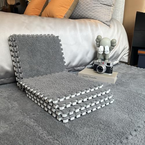 Fluffy Living Room Interlocking Puzzle Carpets Thick Plush EVA Foam Carpets Soft Crawling Mat 10 Pieces (1 Piece 30 * 30cm) Soundproofing Floor Protection Solid Color Bedroom Rug