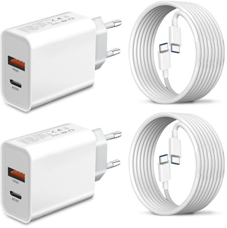 2Pack 45W USB C Caricatore,Caricabatterie Rapido con 2M Cavo per Samsung Galaxy S25 Ultra/S25 Plus/S23 Plus/S24 Ultra/S22/S21 FE,Z Fold 5 6 7/Z FilP A56 5G/A26 A36 A55 A25 A35 A54 A53 Tipo C Spina