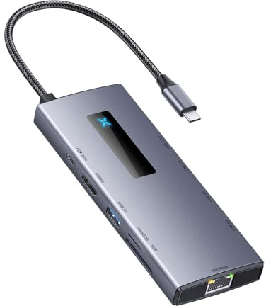 Hub USB C 10 en 1 de aluminio USB C estación de acoplamiento a 4K @60HZ+ USB + RJ45 + SDTF + PD100W adaptador de 10 puertos de carga