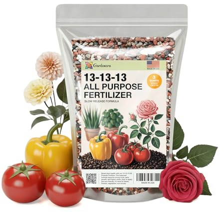 Gardenera 13-13-13 Slow Release Granular Fertilizer – All Purpose Plant Food 13 13 13 for Outdoor Grass, Vegetables, Roses, Flowers, Shrubs, Trees. Lawns, Gardens, Potted Plants (3 Quarts)