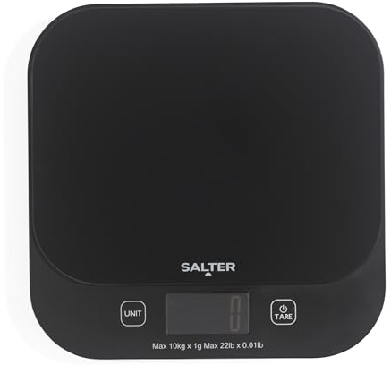 Salter Expert Digital Kitchen Scale - 10kg Capacity, Waterproof & Washable Platform, Add & Weigh Multiple Ingredients, Aquatronic For Measuring Liquids, Easy Read LCD Display, Includes Battery
