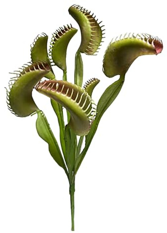 Plantas artificiales de vinilo plantas carnívoras realistas para decoraciones de Halloween y exposiciones botánicas, jarrón rosa viejo (verde talla única)