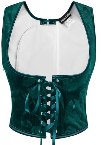 SCARLET DARKNESS Corsage Damen U-Ausschnitt Schnürkorsett Club Party Wear Samt Bustier Renaissance Festlich Korsett Dunkelgrün 42