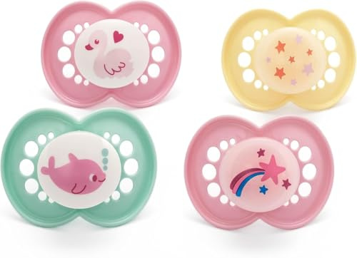 MAM Original Day & Night Dummies, 18-36M, 4 Pack, Orthodontic Design, Pink