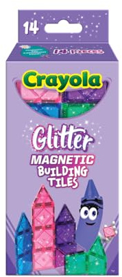 Glitter Mini Magnetic Building Tiles Set 14 Pieces Magnetic Pip Tile Strong Magnets Creative STEM Toy for Kids Age 3+ – Perfect Travel Magna Tiles Set
